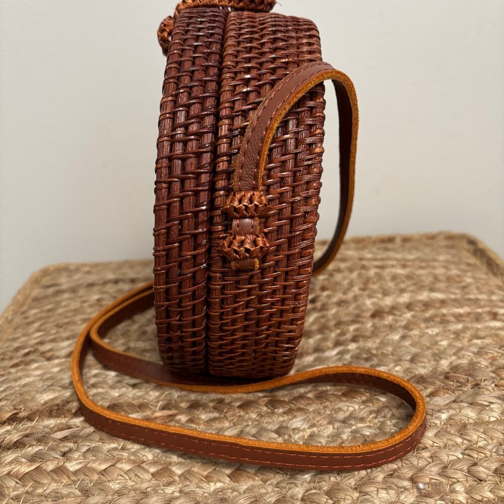 Bali Artisan Round Handwoven Rattan Crossbody Bag - Picture 2 of 5